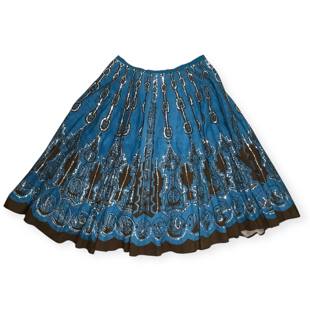 Sweet By Miss Me Blue and Brown Sequin Pattern Midi Skirt Women’s Size Medium